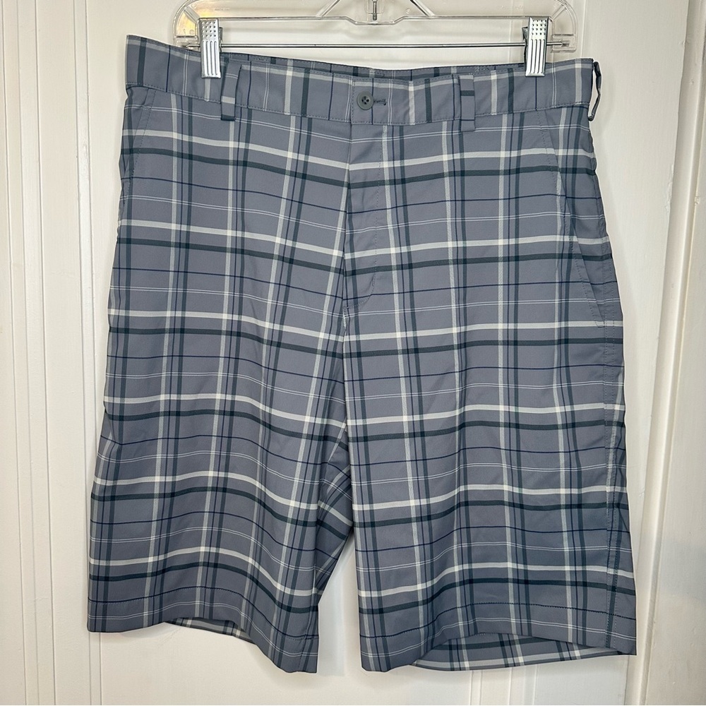 Nike Golf Men's Blue Gray Checkered Flat Front Shorts